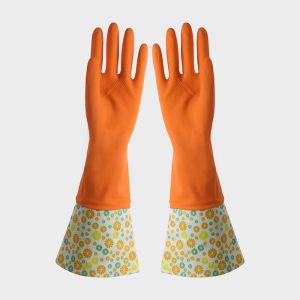 Household Long Sleeve Washing Up Gloves Cotton Flocklined Slip Resistance