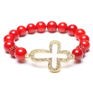 Alloy Cross Bracelet, Shell Pearl Rounds, Crystal Pave Argil Beads