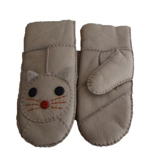 Fashion Cute Sheepskin Girls Leather Gloves , Womens Winter Mittens Classic