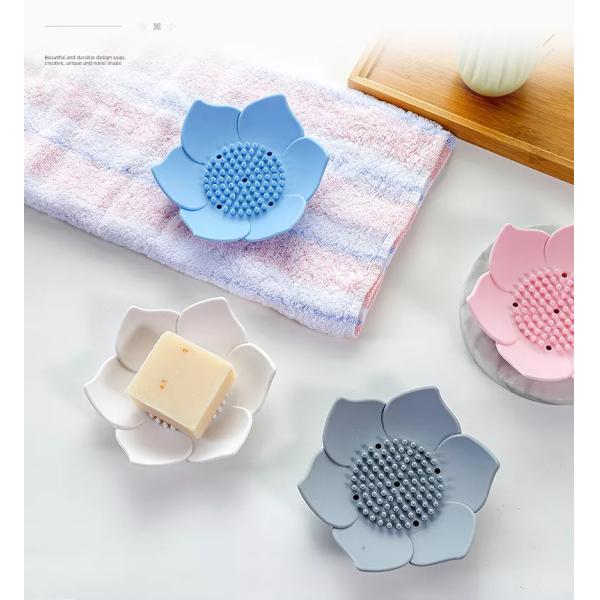 Modern Bathroom Soap Holder with Double Layer Flower Design and Non Slip Silicone Tray