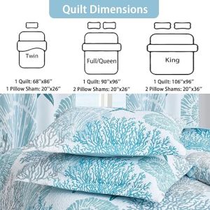 Coastal Full Queen Reversible Microfiber Quilt Set with 2 Shams