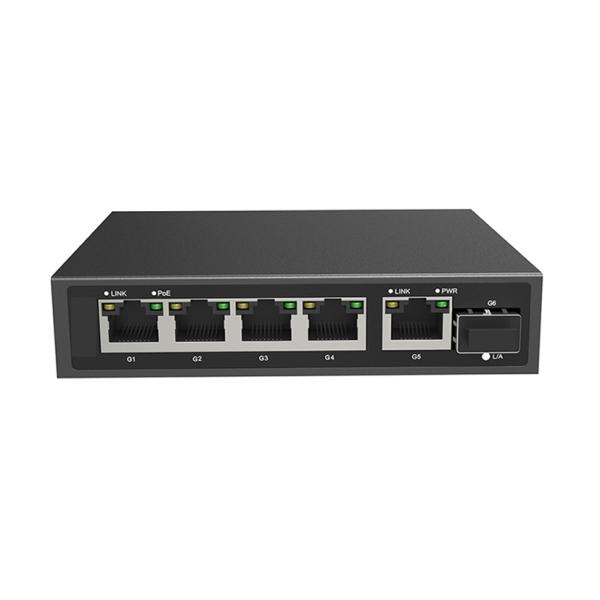Full Gigabit 6-port PoE Switch 5*10/100/1000M RJ45 ports and 1*1000M Uplink SFP Port