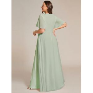 Empire Plus Size Applique Short Sleeve A-line V-neck Flutter Sleeves Invisible