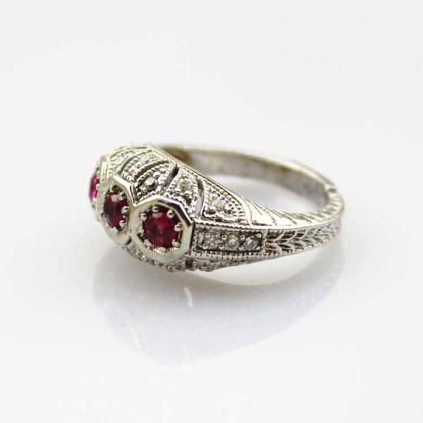 White Gold Plated Sterling Silver Ring with Pink Cubic Zirconia(F58)