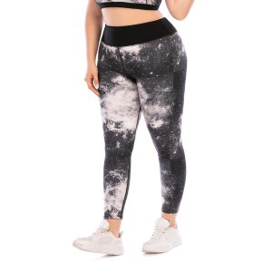 Elastic Running Patterned Yoga Pants High Density Polyester With Zipper Pocket