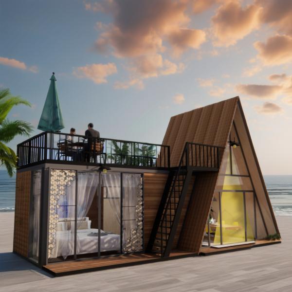 Customized Color Modular Steel Structure Triangular House 50/75/100mm Wave Sandwich Panel Luxury Design Wooden House