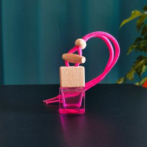 8ml Square Glass Car Perfume Bottle with Wooden Lid