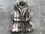 Brown Multi Color Womens Faux Fur Jacket Gilet With Pu Belt And Funnel Neck