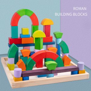 ISO9001 1001 Night Wooden Rainbow Stacker Toy Beech Rome Grimms