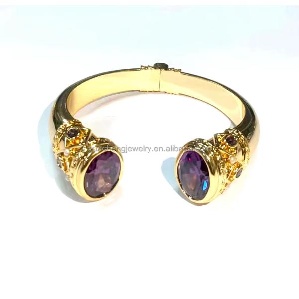 Plating Brass Bangle Bracelets Cuff Jewelry Garnet Stones Silver Jewelry Glitter CZ