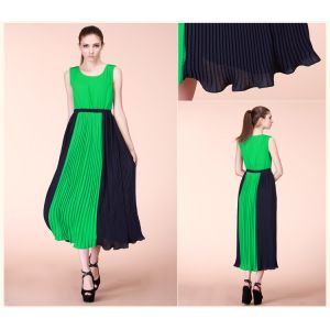 Quality Pleated Ankle Maxi Dress , Yellow Long Scoop A-line Dress for sale