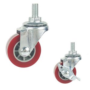 2" PU Wheels Swivel Threaded Stem Red Side Lock Light Duty Caster Wheels