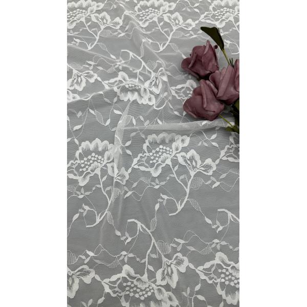Girls White Lace Embroidered Fabric Breathe Floral Patterns Mesh Ground For Wedding Dresses