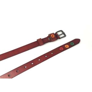 Retro Embroidered 23mm Cowhide Women Leather Belt Alloy Buckle