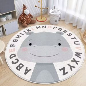 Animal Cartoon Wool Spinning Childrens Playroom Rug Round