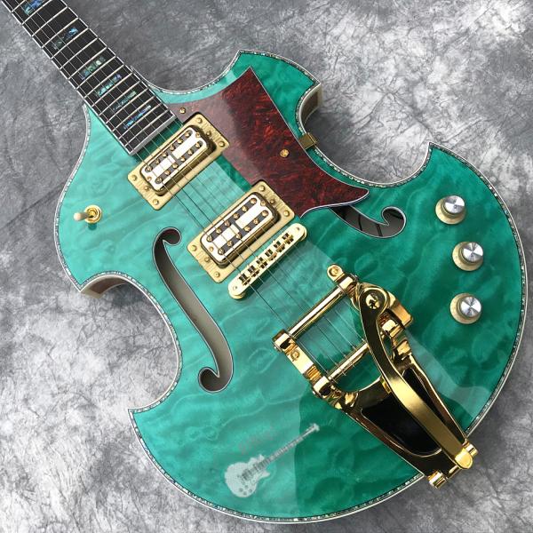 2020 Custom Semi-Hollow High Quality Green Customizable Logo and Shape Electric Guitar