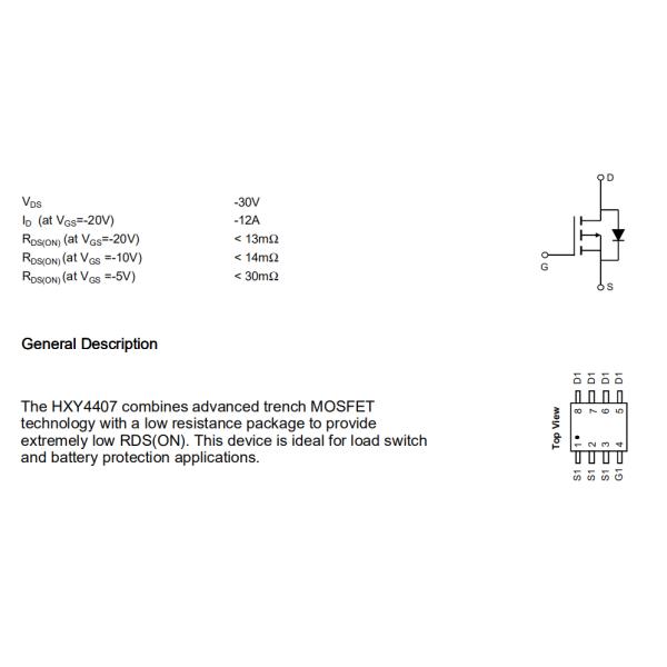 HXY4407 30V P-Channel MOSFET
