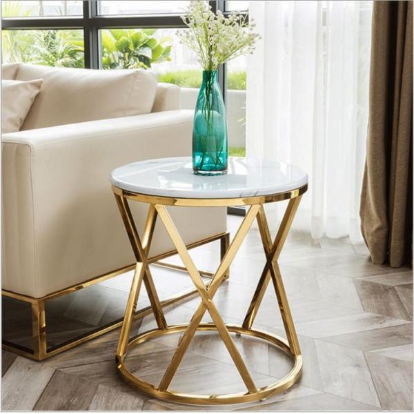 Buy Stainless Steel Marble Circular Sofa Side Table Smooth Surface at wholesale prices