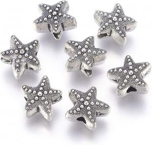 Quality 50Pcs Antique Silver Starfish Animal Spacer Beads Tibetan Metal Ocean Sea Life 10x11mm for sale