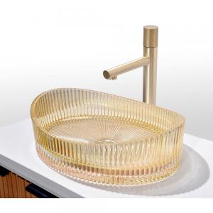 China Modern Glass Vessel Basins With 12mm Thickness Center Drain Glass Basin Bowl on sale