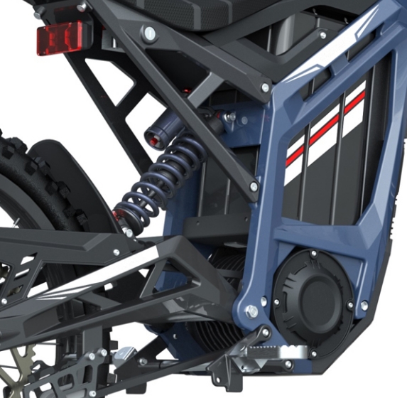 Off-Road Electric Motorcycle with Long Range Battery and Primary Belt Drive Chain