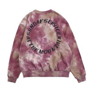 Crew Neck Tie Dye Terry Oversized Hooded Sweatshirt