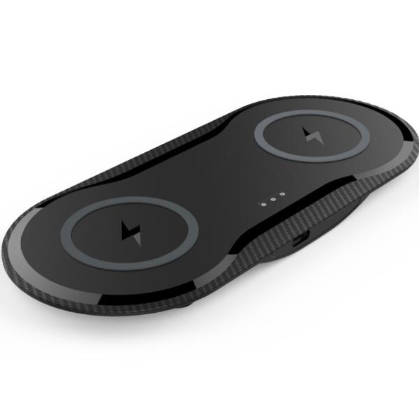 2 In 1 IPhone 12 Pro Max Portable Smartphone Charger Black Dual Wireless Charging Pad