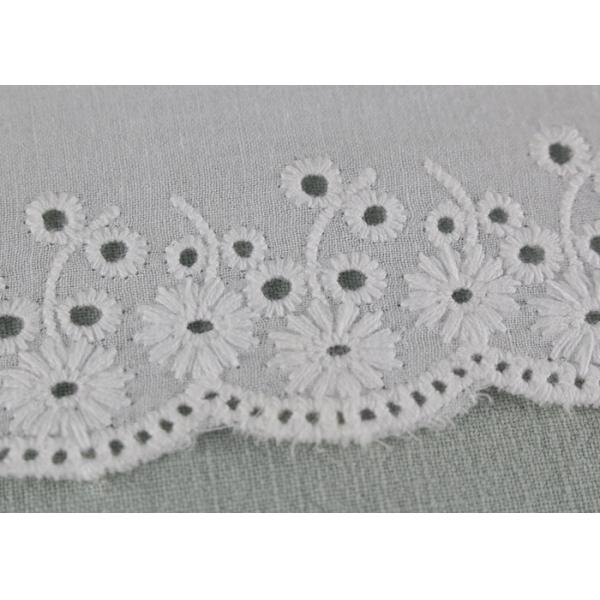 White Eyelet Cotton Lace Trim , Scalloped Floral Lace Ribbon For Wedding Dress