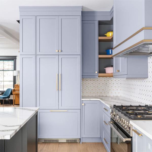 Customized Complete Shaker Villa Design Grayish Blue Solid Wood Standard Kitchen