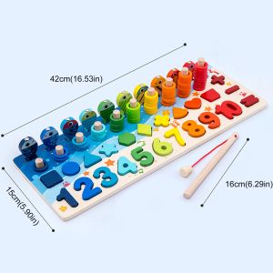 Math Fishing Educational Wooden Montessori Baby Toys 15cm