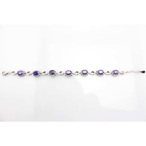 925 Silver 6x8mm Oval Created Amethyst and Clear Cz Diamonds Link Bracelet (H03)