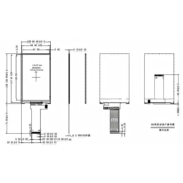 300cd/m2 5 Inch TFT LCD Monitor , IPS LCD Display Module 480x854 Pixels
