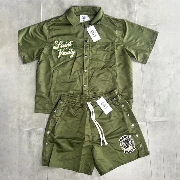 Custom Windbreaker Buttons Polyester Nylon Men's Polo Sets Tracksuit Polo Shirts Short Sets for Men Shirt and Short Set