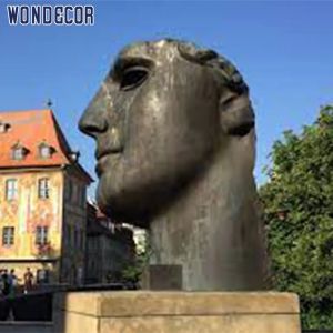Large Abstract Casting Bronze Face Sculpture Brass Color Decoration