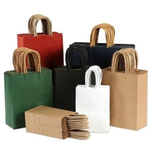 Bio Degradable Customizable Kraft Paper Bag With Handle Gift Bag Eco Friendly