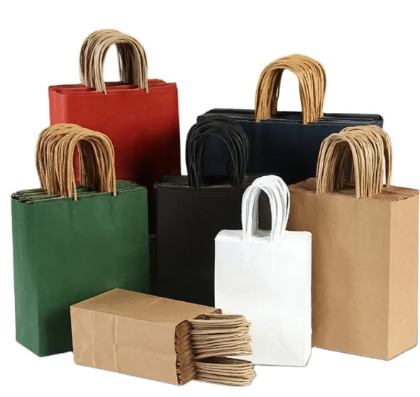 Bio Degradable Customizable Kraft Paper Bag With Handle Gift Bag Eco Friendly