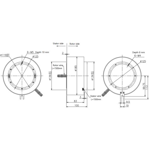 60rpm 115mm CENO Electronics Hollow Shaft Slip Ring