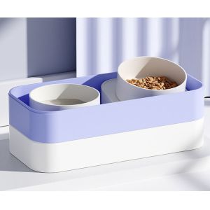 Elevated Neck Guard Cat Food Dispenser With Leak Proof Fence