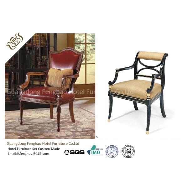Antique Wooden Upholstery Fabric Hotel Dining Chairs With Arm For Restaurant