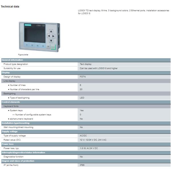 6ED1055-4MH08-0BA1 Siemens LOGO 8 TDE Text Display HMI Touch Screen With Touch Screen