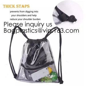 Clear Drawstring PVC Drawstring Backpack With Mesh Side Pockets For School,