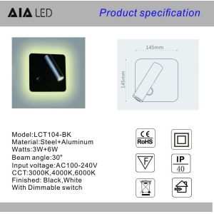 LED Wall Lamp With Dimming Switch 3W Bedside wall lamp Bedroom Reading Wall