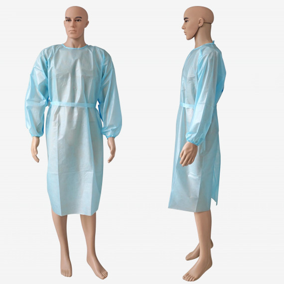 Buy Blue PP PE Waterproof Disposable Surgical Gown With Elastic Cuffs at wholesale prices