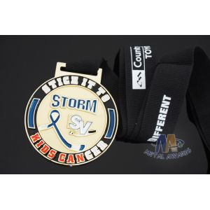 Hockey Baseball Award Medals 10k Metal With Soft Enamel Sublimated Ribbon