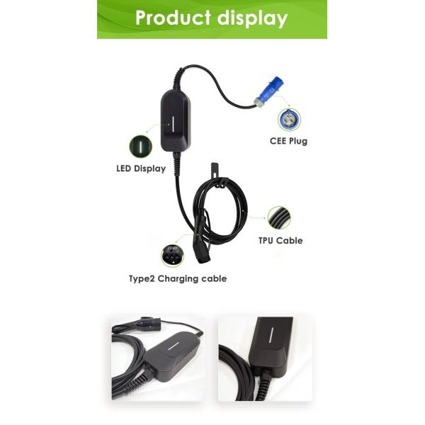 EVCOME Portable Electric Car Charger (220V 7KW MAX 32A Ajutable ) 5M Or Customized Cable With OEM ODM