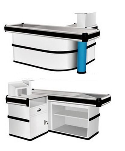 Supermarket White Retail Counter Practical With No Rusting Powder Plated