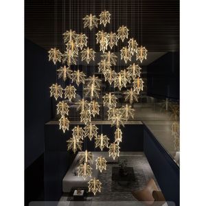 Modern staircase chandelier hotel lobby villa spiral leaf chandelier(WH-NC-74)