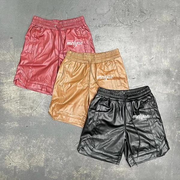 Custom Leather Polo Shirts Shorts 2 Piece Set Sweatsuits Button up Polo T Shirt Drawstring Cargo Shorts Pants Tracksuits for Men