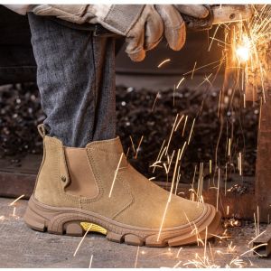 Men'S Suede Kevlar Steel Toe Welding Safety Shoes Anti Smashing Rubber Work