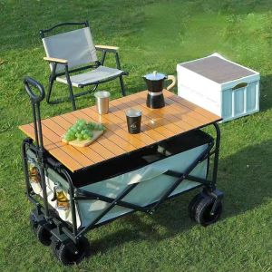 86*46*85 Portable Collapsible Folding Garden Cart Outdoor Wide Wheel Wagon for